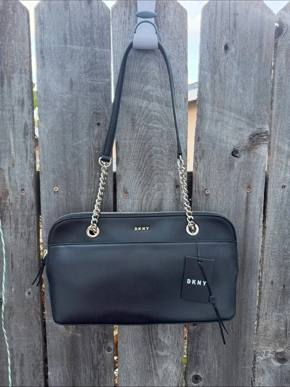 DKNY Black Shoulder Bag with Chain-Strap Accents